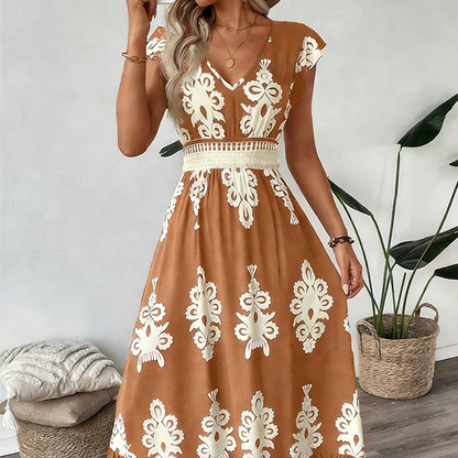 ⏳Time-Limited Special⏰Women's V-Neck Baroque Print Flowy Maxi Dress