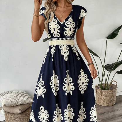 ⏳Time-Limited Special⏰Women's V-Neck Baroque Print Flowy Maxi Dress