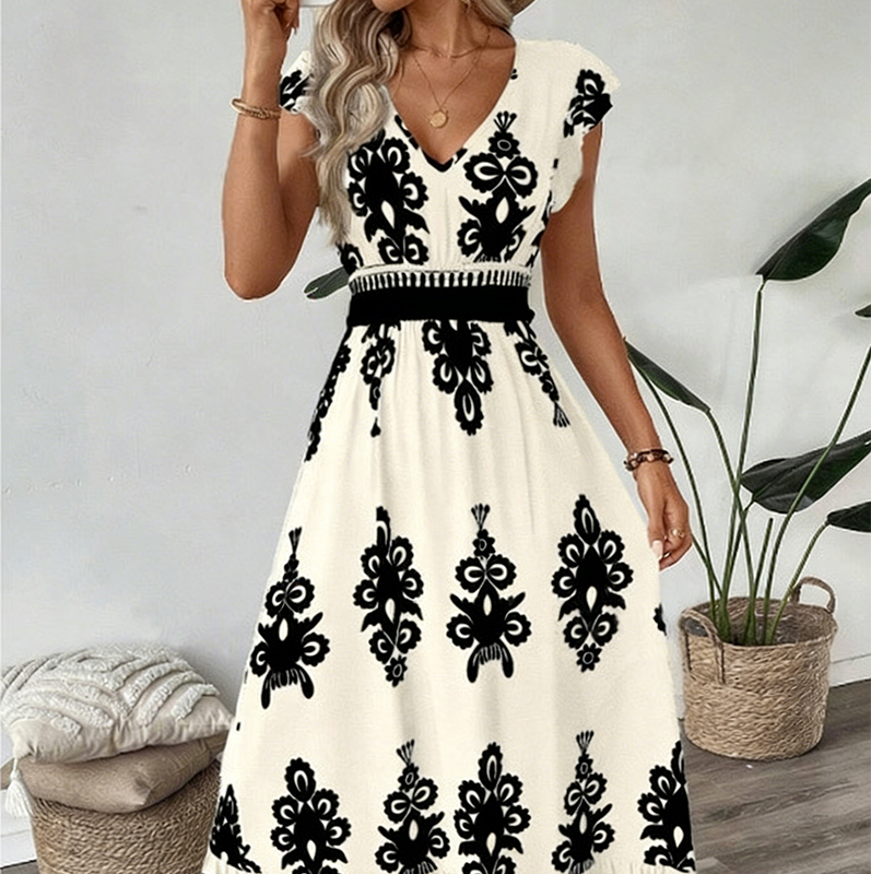 ⏳Time-Limited Special⏰Women's V-Neck Baroque Print Flowy Maxi Dress