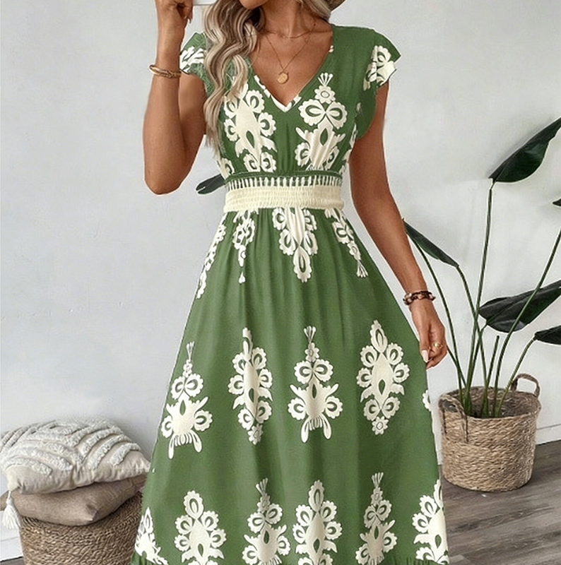⏳Time-Limited Special⏰Women's V-Neck Baroque Print Flowy Maxi Dress