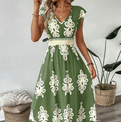 ⏳Time-Limited Special⏰Women's V-Neck Baroque Print Flowy Maxi Dress