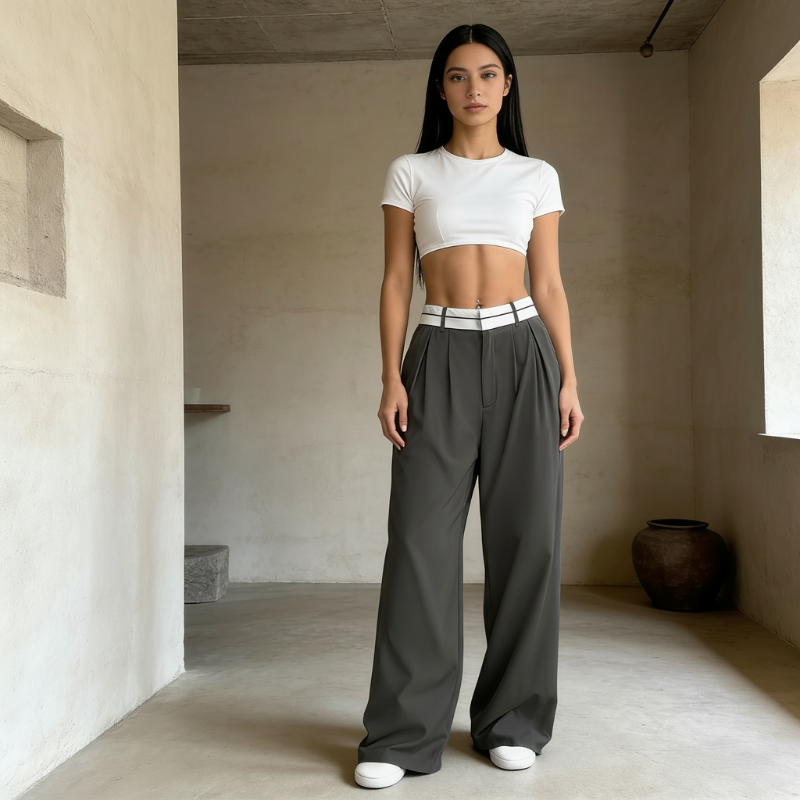 ⏳Time-Limited Special⏰Women's Wide-Leg Suit Pants with Contrast Waistband
