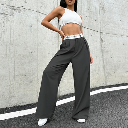 ⏳Time-Limited Special⏰Women's Wide-Leg Suit Pants with Contrast Waistband