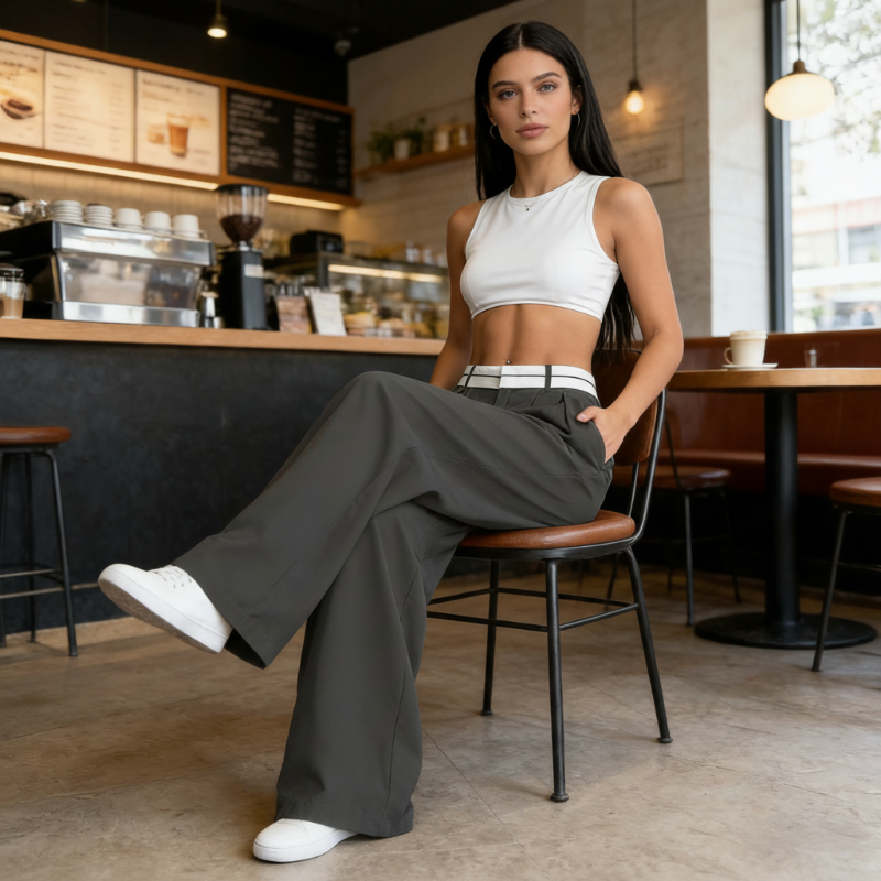 ⏳Time-Limited Special⏰Women's Wide-Leg Suit Pants with Contrast Waistband
