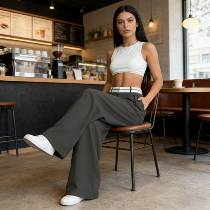 ⏳Time-Limited Special⏰Women's Wide-Leg Suit Pants with Contrast Waistband