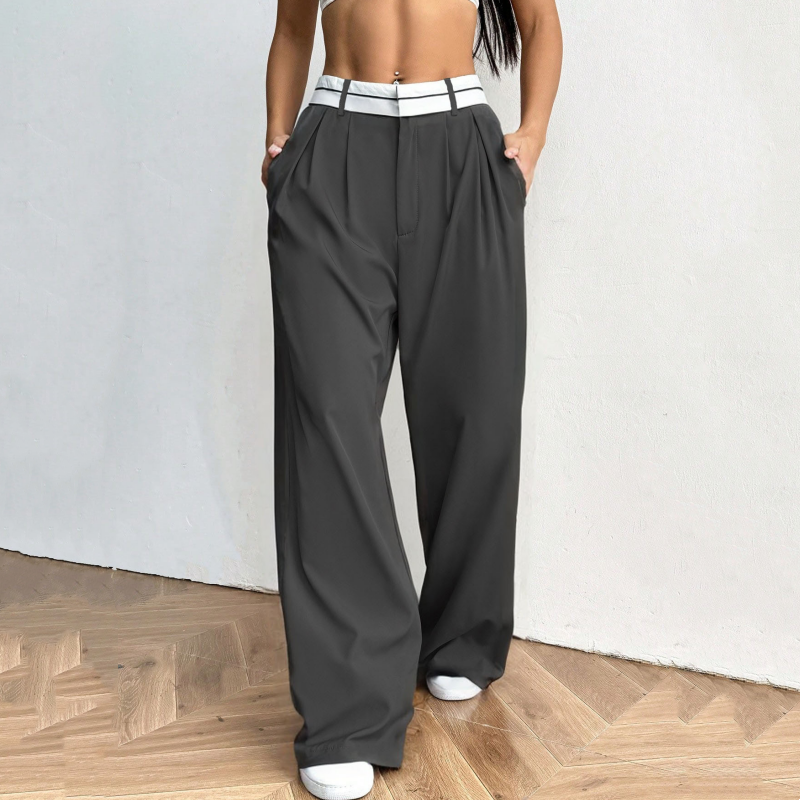 ⏳Time-Limited Special⏰Women's Wide-Leg Suit Pants with Contrast Waistband