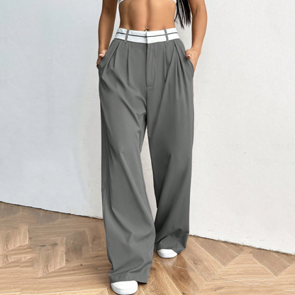 ⏳Time-Limited Special⏰Women's Wide-Leg Suit Pants with Contrast Waistband
