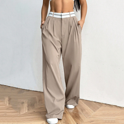 ⏳Time-Limited Special⏰Women's Wide-Leg Suit Pants with Contrast Waistband