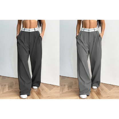 ⏳Time-Limited Special⏰Women's Wide-Leg Suit Pants with Contrast Waistband