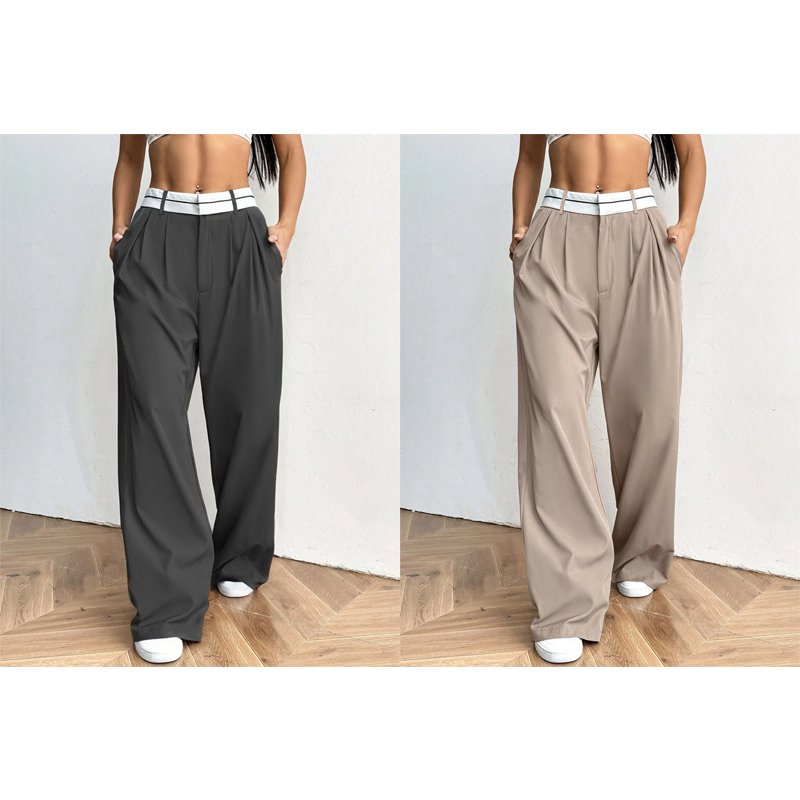 ⏳Time-Limited Special⏰Women's Wide-Leg Suit Pants with Contrast Waistband