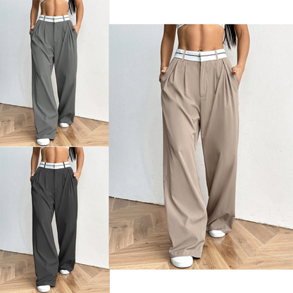 ⏳Time-Limited Special⏰Women's Wide-Leg Suit Pants with Contrast Waistband