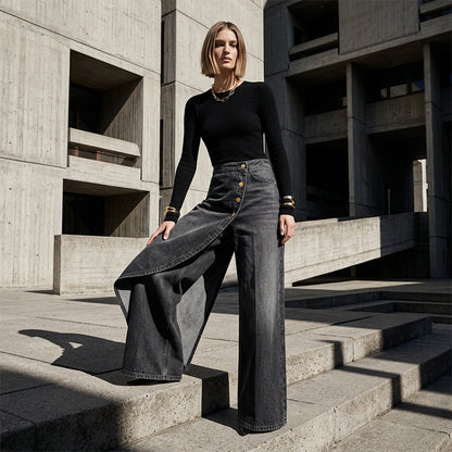 ⏳Time-Limited Special⏰Asymmetrical Wrap Denim Skirt Pants