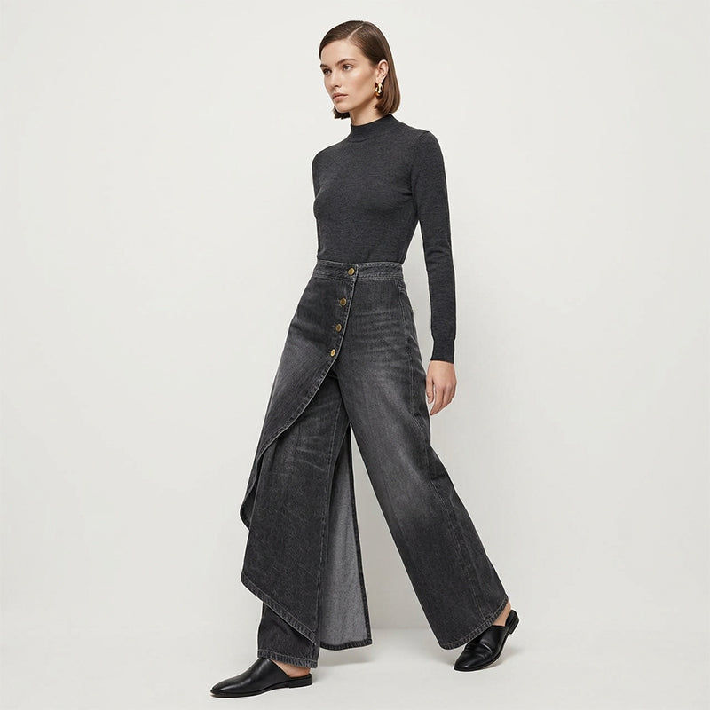 ⏳Time-Limited Special⏰Asymmetrical Wrap Denim Skirt Pants