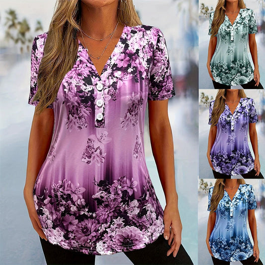 ⏳Time-Limited Special⏰Women's Elegant Floral Printed Short Sleeve Top