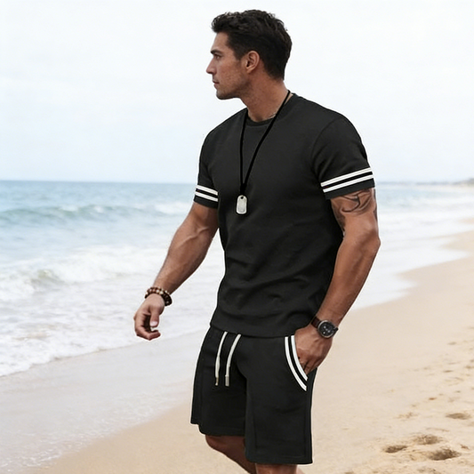 ⏳Time-Limited Special⏰Men's Striped T-Shirt & Shorts 2-Piece Set