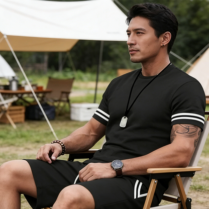 ⏳Time-Limited Special⏰Men's Striped T-Shirt & Shorts 2-Piece Set