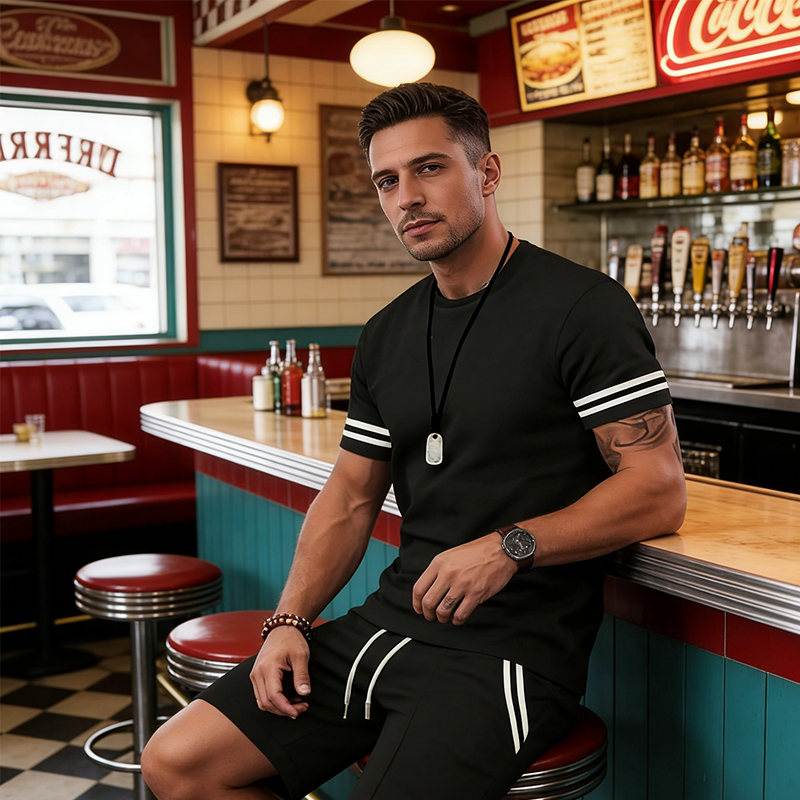 ⏳Time-Limited Special⏰Men's Striped T-Shirt & Shorts 2-Piece Set