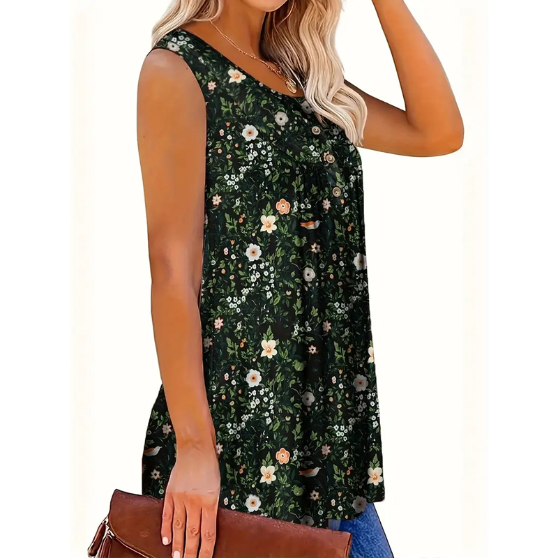 ⏳Time-Limited Special⏰Women's Printed Button Sleeveless Top