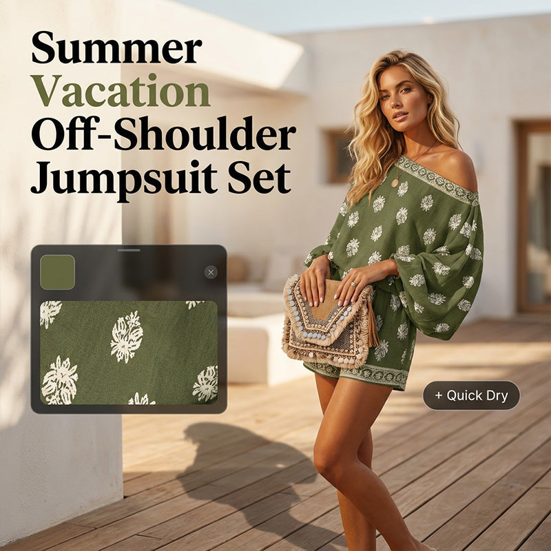 ⏳Time-Limited Special⏰Bohemian Off-Shoulder Printed Jumpsuit Set