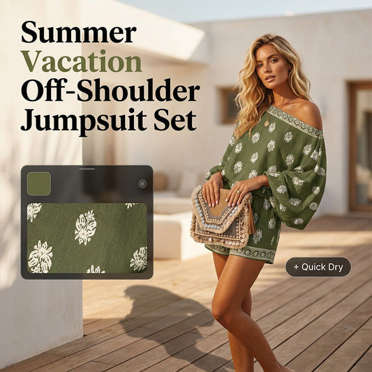 ⏳Time-Limited Special⏰Bohemian Off-Shoulder Printed Jumpsuit Set