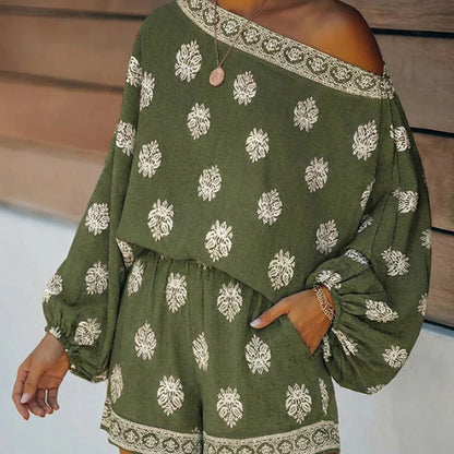 ⏳Time-Limited Special⏰Bohemian Off-Shoulder Printed Jumpsuit Set