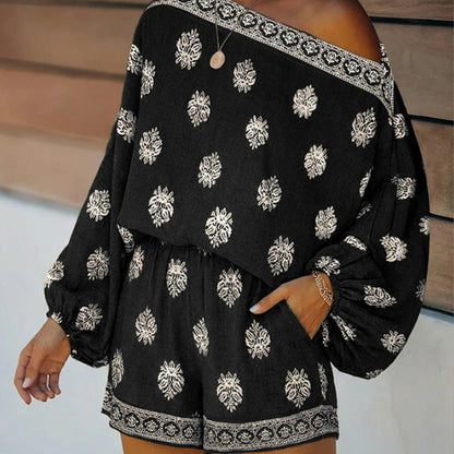 ⏳Time-Limited Special⏰Bohemian Off-Shoulder Printed Jumpsuit Set