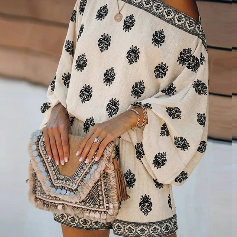 ⏳Time-Limited Special⏰Bohemian Off-Shoulder Printed Jumpsuit Set