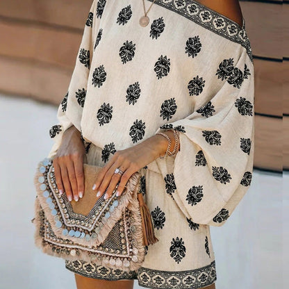 ⏳Time-Limited Special⏰Bohemian Off-Shoulder Printed Jumpsuit Set
