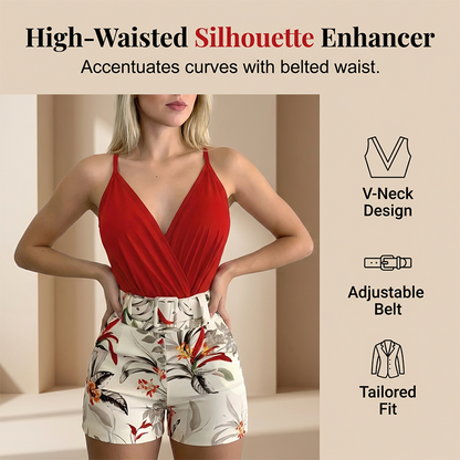 ⏳Time-Limited Special⏰V-Neck & High-Waist Shorts Set – Tropical Print – 2-Piece Vacation Outfit 💃