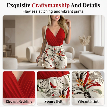 ⏳Time-Limited Special⏰V-Neck & High-Waist Shorts Set – Tropical Print – 2-Piece Vacation Outfit 💃