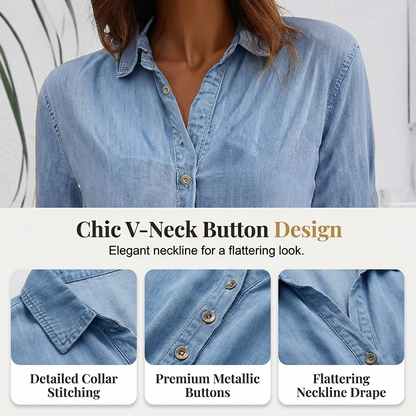 ⏳Time-Limited Special⏰Relaxed Fit A-Line Denim Dress with Mesh Sleeve Detail