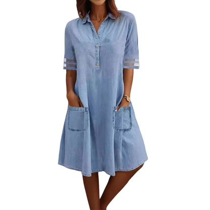 ⏳Time-Limited Special⏰Relaxed Fit A-Line Denim Dress with Mesh Sleeve Detail