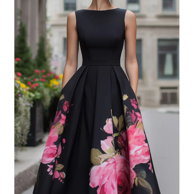 ⏳Time-Limited Special⏰Elegant Sleeveless A-Line Midi Dress with Floral Print
