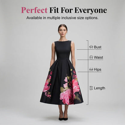 ⏳Time-Limited Special⏰Elegant Sleeveless A-Line Midi Dress with Floral Print