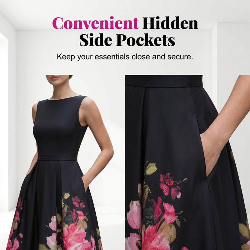 ⏳Time-Limited Special⏰Elegant Sleeveless A-Line Midi Dress with Floral Print