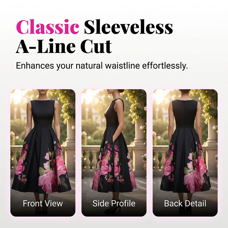 ⏳Time-Limited Special⏰Elegant Sleeveless A-Line Midi Dress with Floral Print