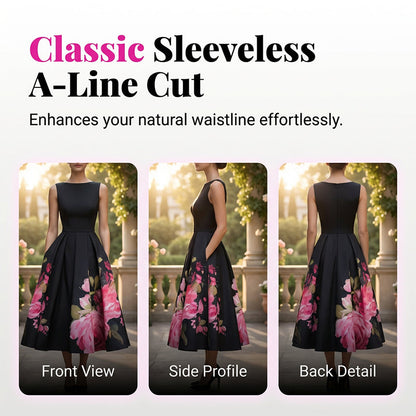 ⏳Time-Limited Special⏰Elegant Sleeveless A-Line Midi Dress with Floral Print