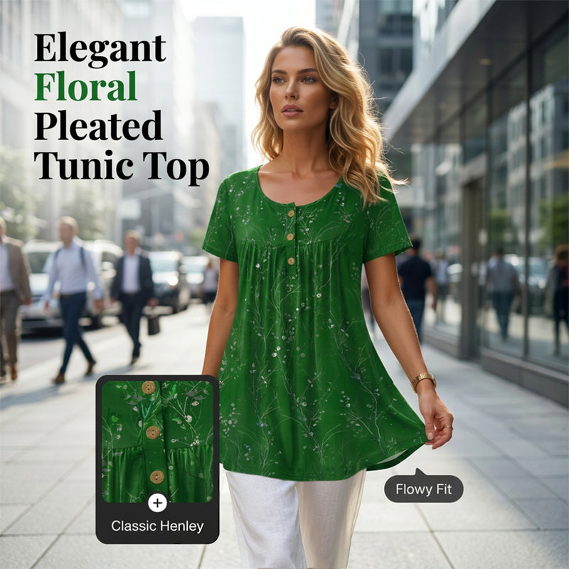 ⏳Time-Limited Special⏰Women's Floral Print Pleated Tunic Top