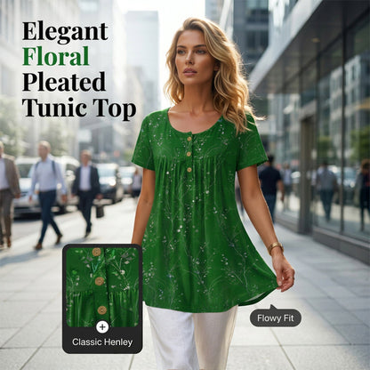 ⏳Time-Limited Special⏰Women's Floral Print Pleated Tunic Top