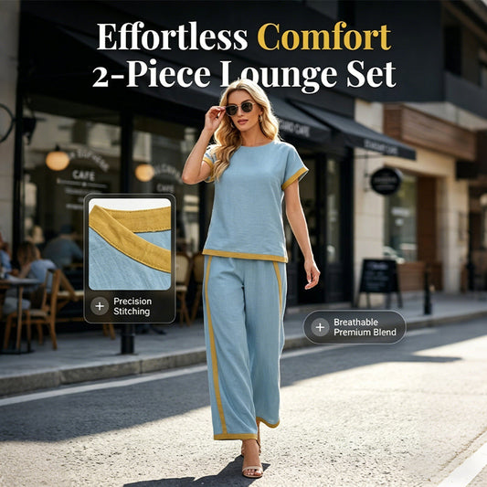⏳Time-Limited Special⏰Women's Casual 2-Piece Set – Top & Shorts/Pants, Contrast Trim, Soft Fabric