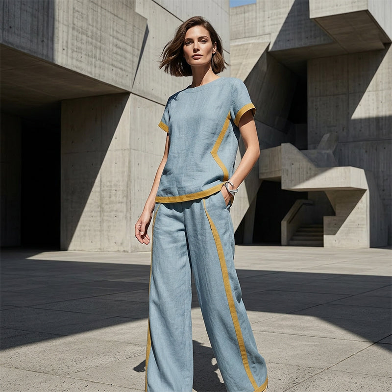 ⏳Time-Limited Special⏰Women's Casual 2-Piece Set – Top & Shorts/Pants, Contrast Trim, Soft Fabric