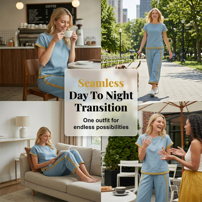 ⏳Time-Limited Special⏰Women's Casual 2-Piece Set – Top & Shorts/Pants, Contrast Trim, Soft Fabric