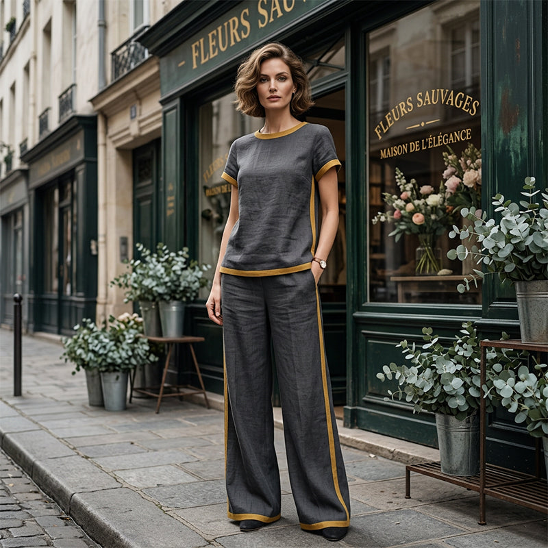 ⏳Time-Limited Special⏰Women's Casual 2-Piece Set – Top & Shorts/Pants, Contrast Trim, Soft Fabric