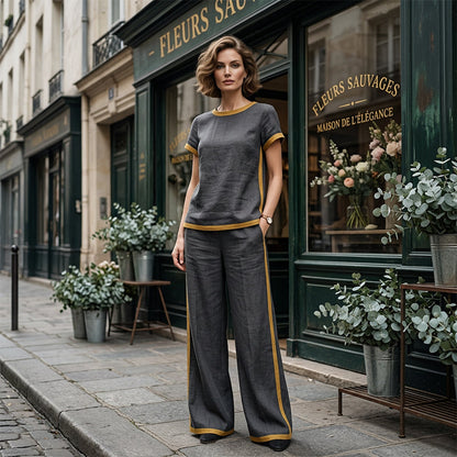 ⏳Time-Limited Special⏰Women's Casual 2-Piece Set – Top & Shorts/Pants, Contrast Trim, Soft Fabric