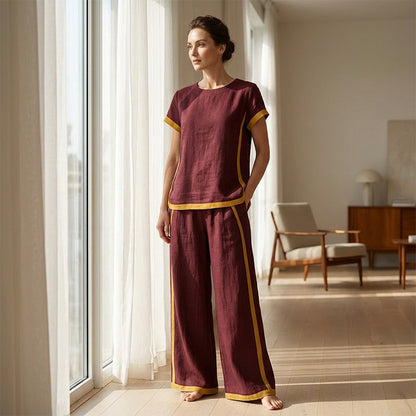 ⏳Time-Limited Special⏰Women's Casual 2-Piece Set – Top & Shorts/Pants, Contrast Trim, Soft Fabric