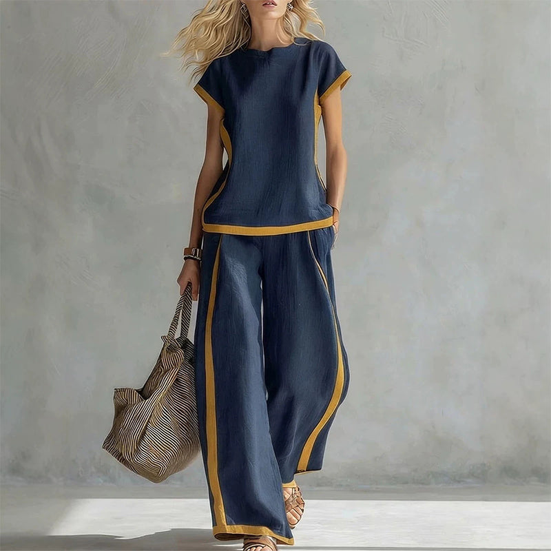 ⏳Time-Limited Special⏰Women's Casual 2-Piece Set – Top & Shorts/Pants, Contrast Trim, Soft Fabric
