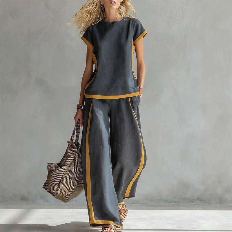 ⏳Time-Limited Special⏰Women's Casual 2-Piece Set – Top & Shorts/Pants, Contrast Trim, Soft Fabric