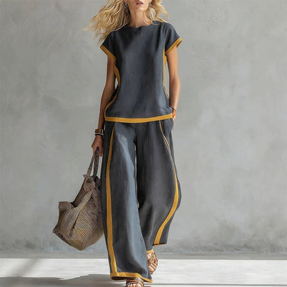 ⏳Time-Limited Special⏰Women's Casual 2-Piece Set – Top & Shorts/Pants, Contrast Trim, Soft Fabric