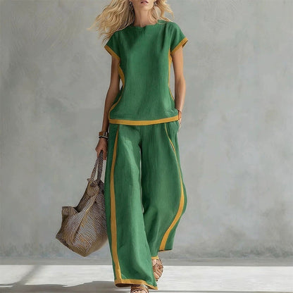 ⏳Time-Limited Special⏰Women's Casual 2-Piece Set – Top & Shorts/Pants, Contrast Trim, Soft Fabric