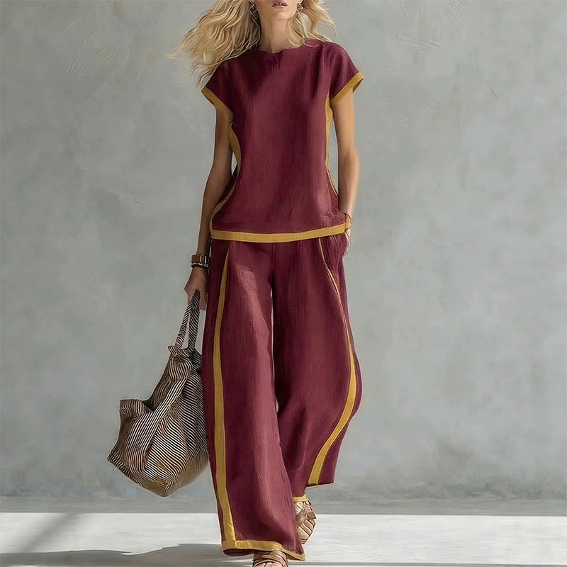 ⏳Time-Limited Special⏰Women's Casual 2-Piece Set – Top & Shorts/Pants, Contrast Trim, Soft Fabric